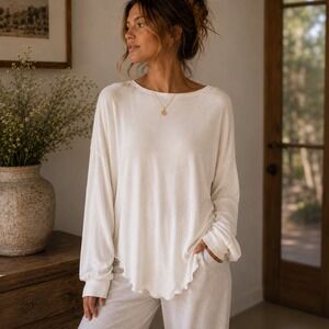Free People Ivory Twist Back Ribbed Long Sleeve Top XS Oversized Boho‎